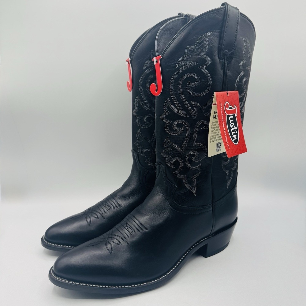 Justin Classic Jackson Roper Boots Men's Size 11.5 EE Wide Black Leather